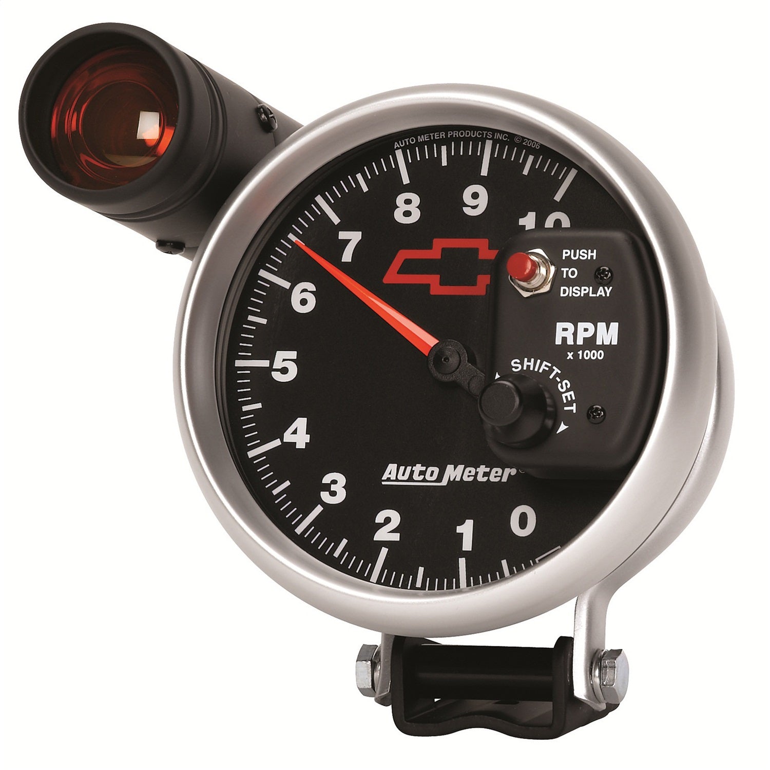 5" PEDESTAL TACHOMETER, 0-10,000 RPM, CHEVY RED BOWTIE, BLACK