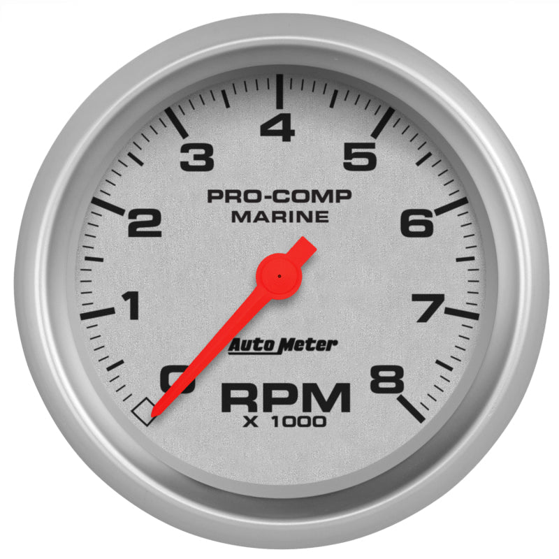3-3/8" IN-DASH TACHOMETER, 0-8,000 RPM, MARINE SILVER ULTRA-LITE