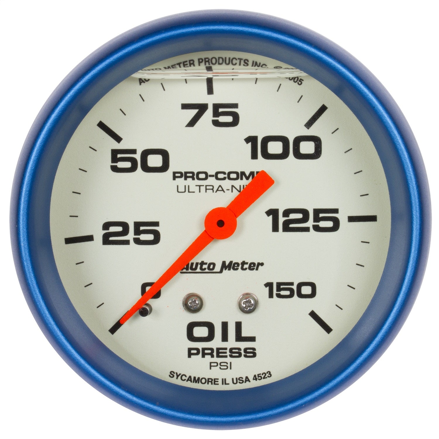 2-5/8" OIL PRESSURE, 0-150 PSI, LIQUID FILLED, ULTRA-NITE