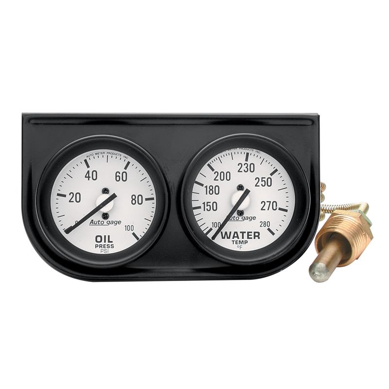 GAUGE CONSOLE, OILP/WTMP, 2-1/16", 100 PSI/280 °F, WHT DIAL, BLK BZL, AUTOGAGE