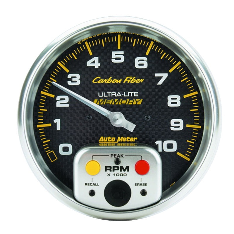 5" IN-DASH TACHOMETER, 0-10,000 RPM, PEAK MEMORY, CARBON FIBER