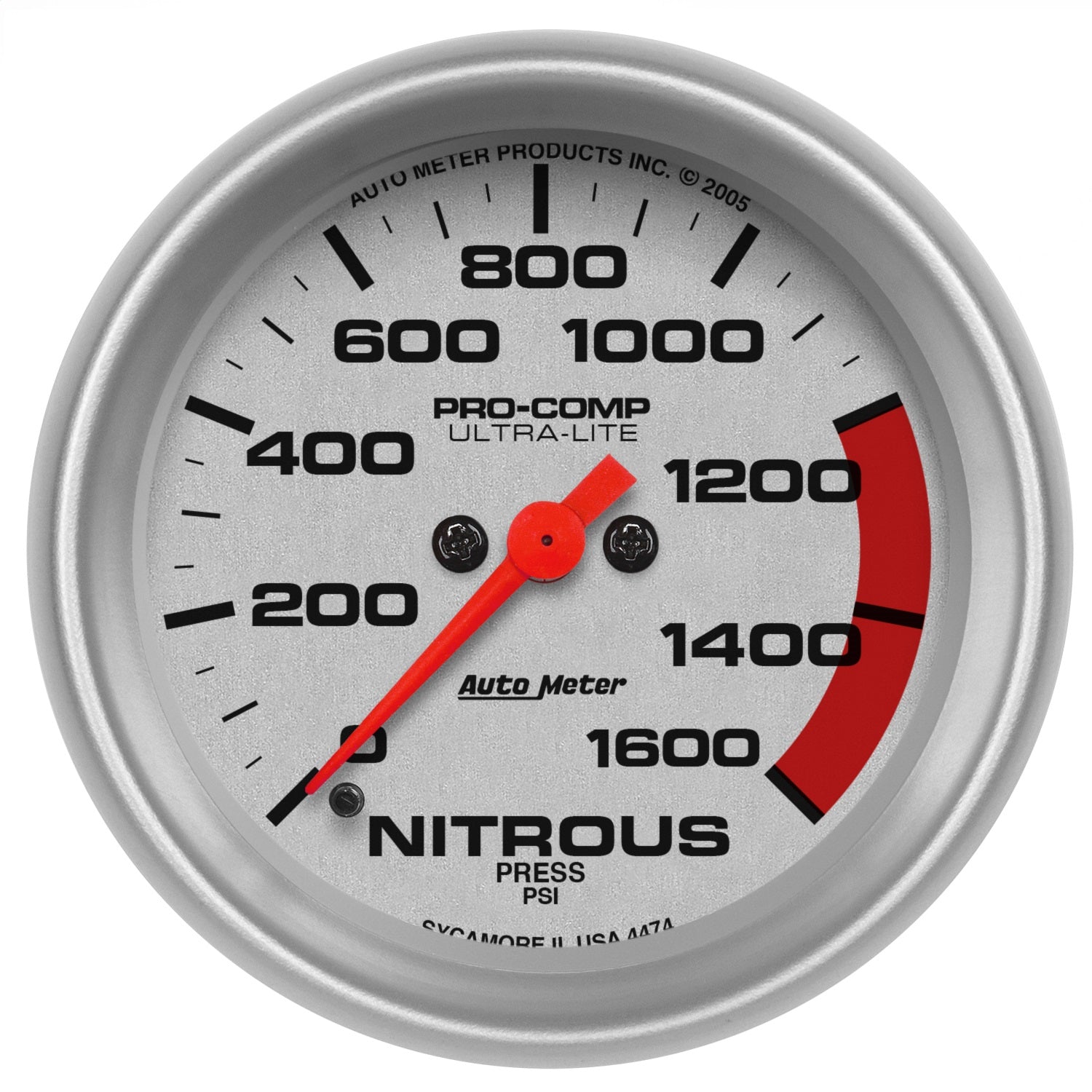 2-5/8" NITROUS PRESSURE, 0-1600 PSI, ULTRA-LITE