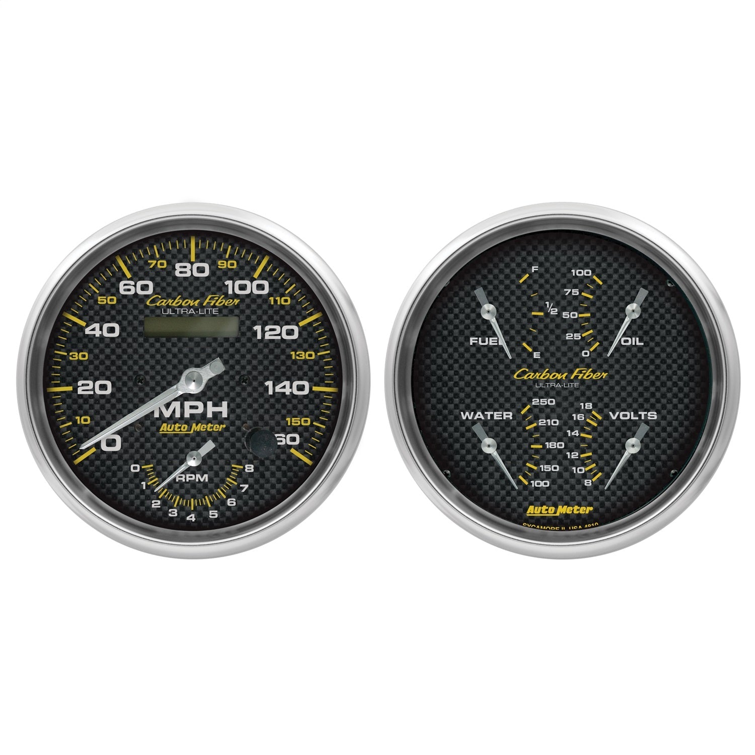 2 PC. GAUGE KIT, 5" QUAD & TACH/SPEEDO, 240-33 ?, CARBON FIBER
