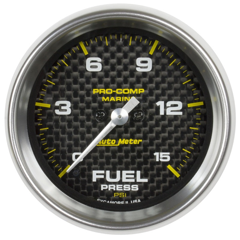 2-1/16" FUEL PRESSURE, 0-15 PSI, MARINE CARBON FIBER