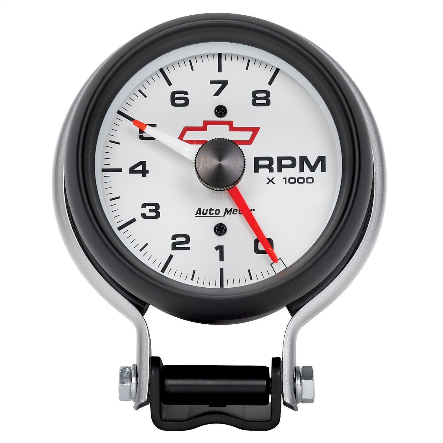 3-3/4" PEDESTAL TACHOMETER, 0-8,000 RPM, CHEVY RED BOWTIE, WHITE
