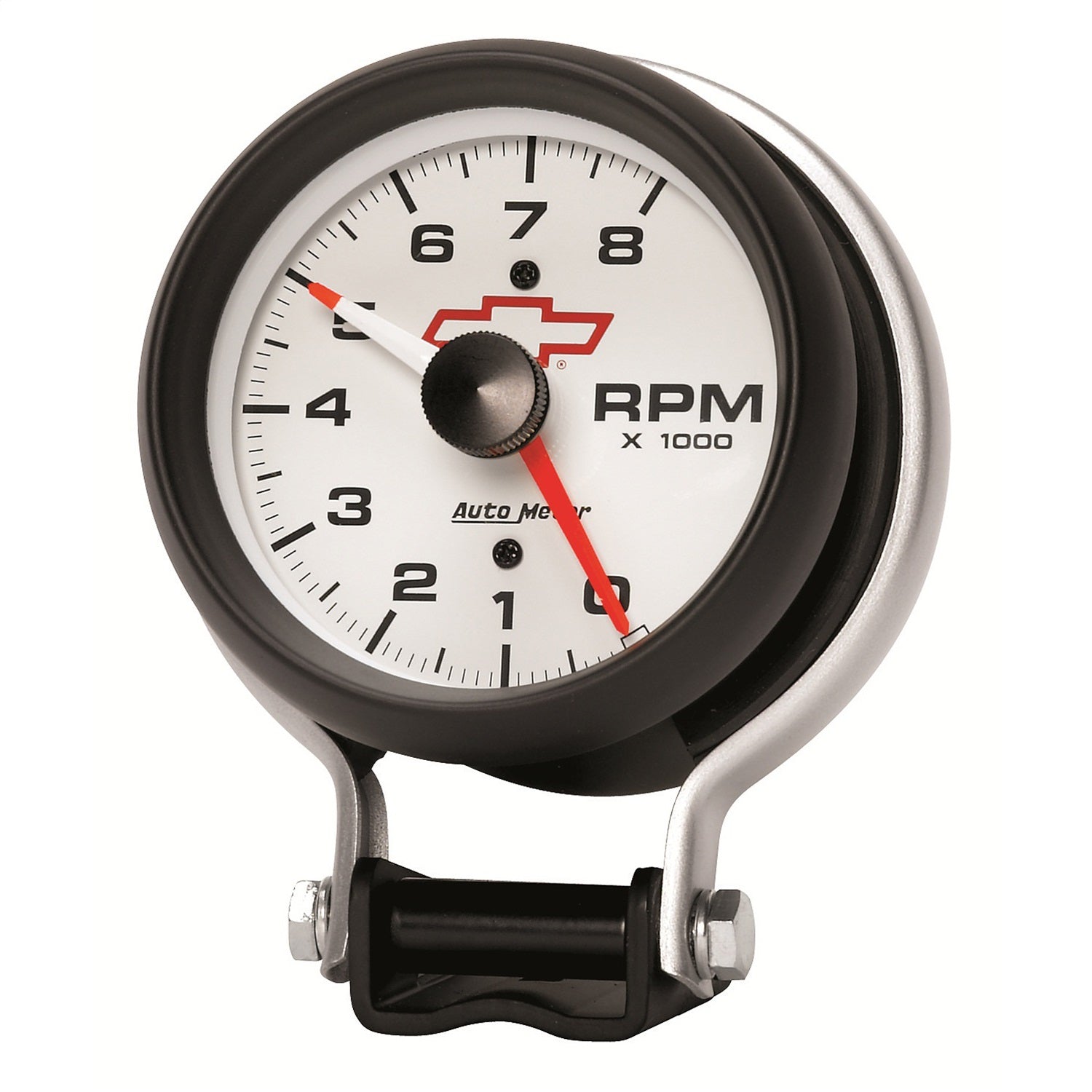 3-3/4" PEDESTAL TACHOMETER, 0-8,000 RPM, CHEVY RED BOWTIE, WHITE