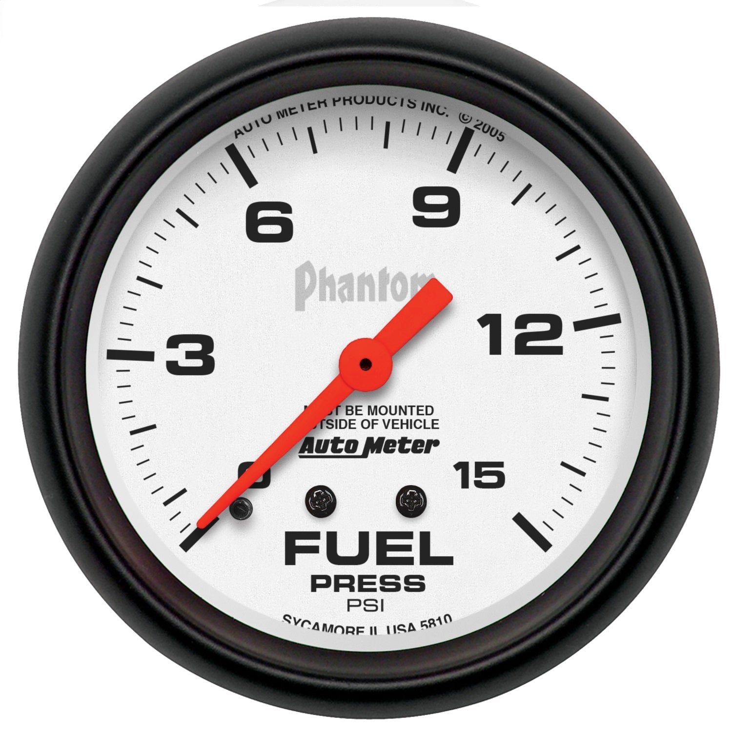2-5/8" FUEL PRESSURE, 0-15 PSI, PHANTOM