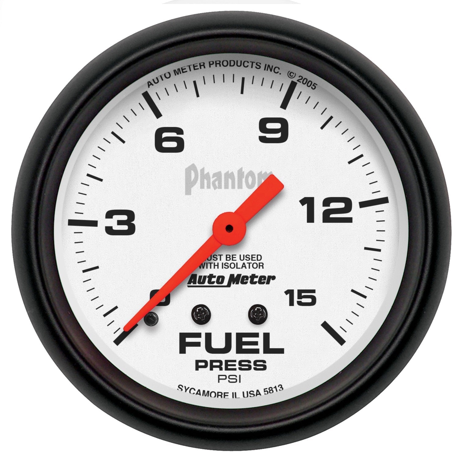 2-5/8" FUEL PRESSURE W/ ISOLATOR, 0-15 PSI, PHANTOM