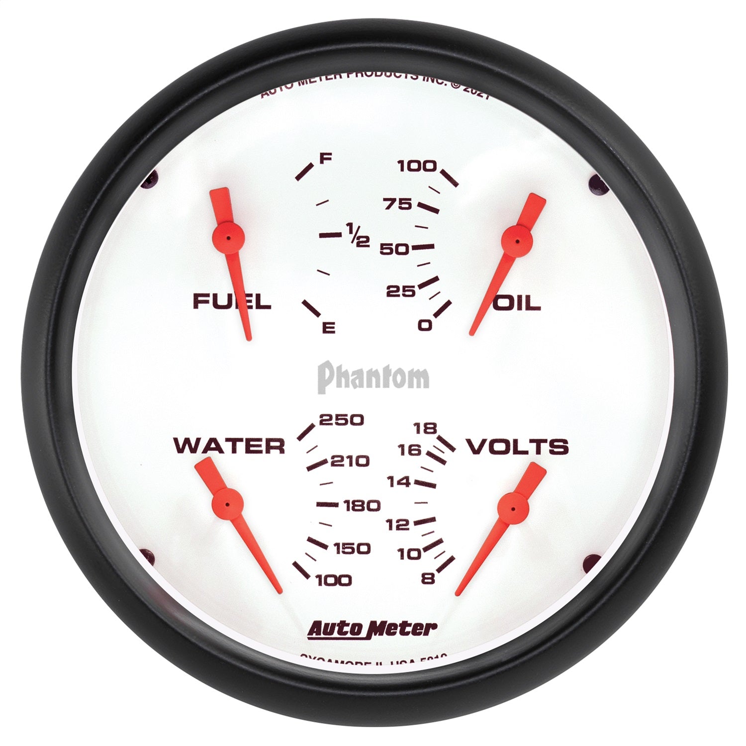 5" QUAD GAUGE, 100 PSI/100-250 °F/8-18V/0-90 ?, PHANTOM