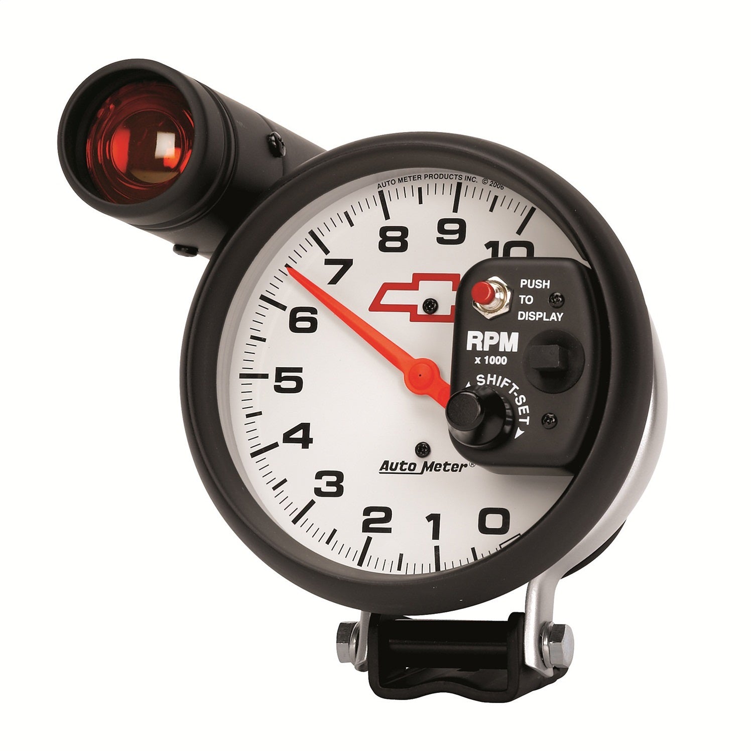 5" PEDESTAL TACHOMETER, 0-10,000 RPM, CHEVY RED BOWTIE, WHITE