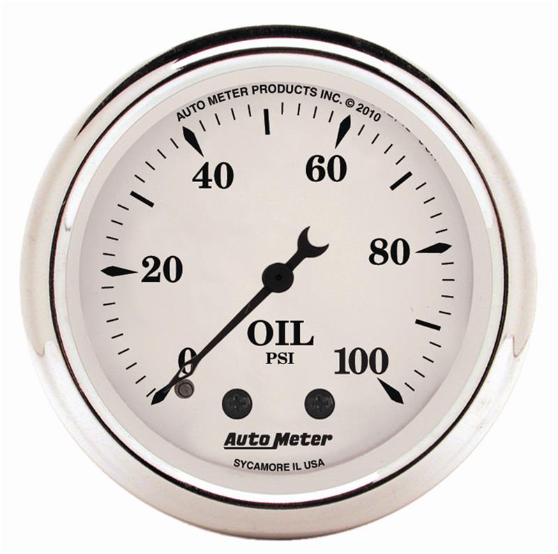2-1/16" OIL PRESSURE, 0-100 PSI, OLD-TYME WHITE