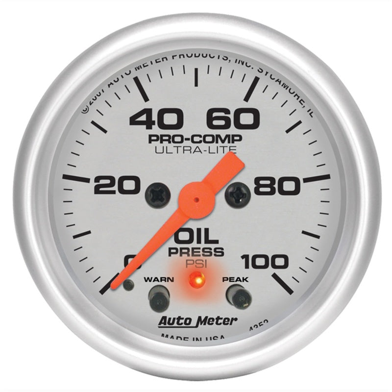 2-1/16" OIL PRESSURE, 0-100 PSI, ULTRA-LITE