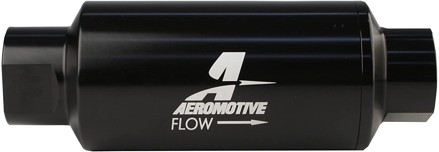 Aeromotive 12321 Filter, In-Line, 10-Micron Fabric Element, orb-10 Port, Bright-Dip Black, 2" OD