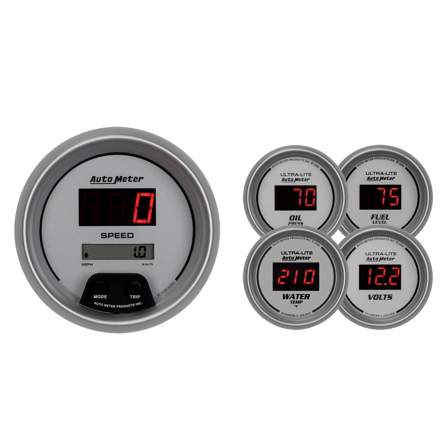 5 PC. GAUGE KIT, 3-3/8" & 2-1/16", ULTRA-LITE DIGITAL