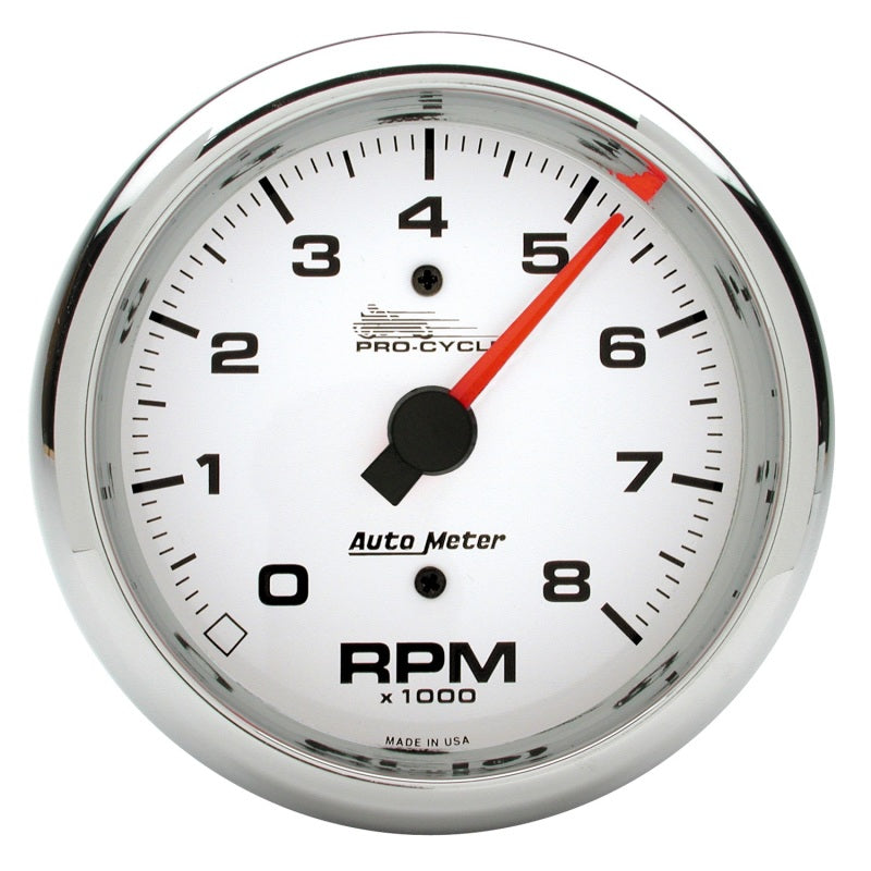 3-3/8" TACHOMETER, 0-8,000 RPM, WHITE, PRO-CYCLE
