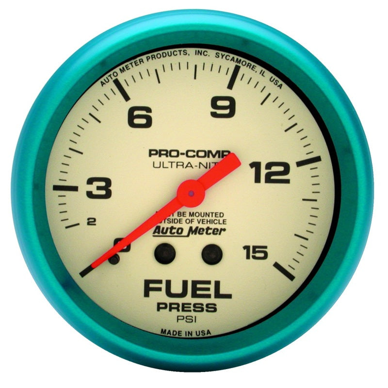 2-5/8" FUEL PRESSURE, 0-15 PSI, ULTRA-NITE