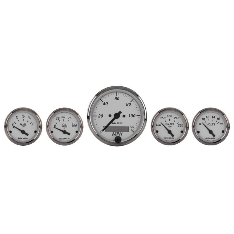 5 PC. GAUGE KIT, 3-1/8" & 2-1/16", ELEC. SPEEDOMETER, AMERICAN PLATINUM
