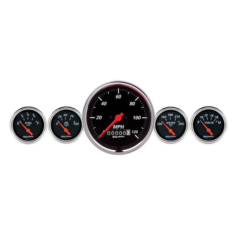 5 PC. GAUGE KIT, 3-3/8" & 2-1/16", ELEC. SPEEDOMETER, DESIGNER BLACK