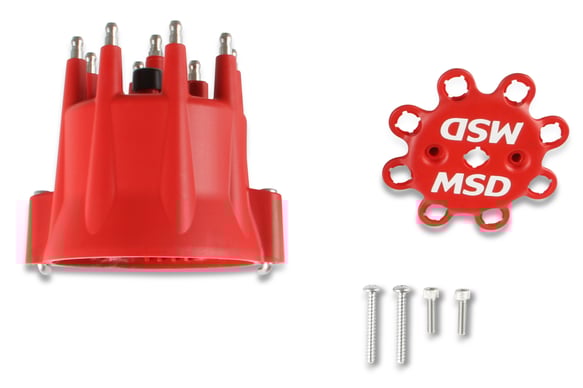 MSD 8433 Distributor Cap, V8 - HEI Terminals, Spark Plug Wire Retainer - Red