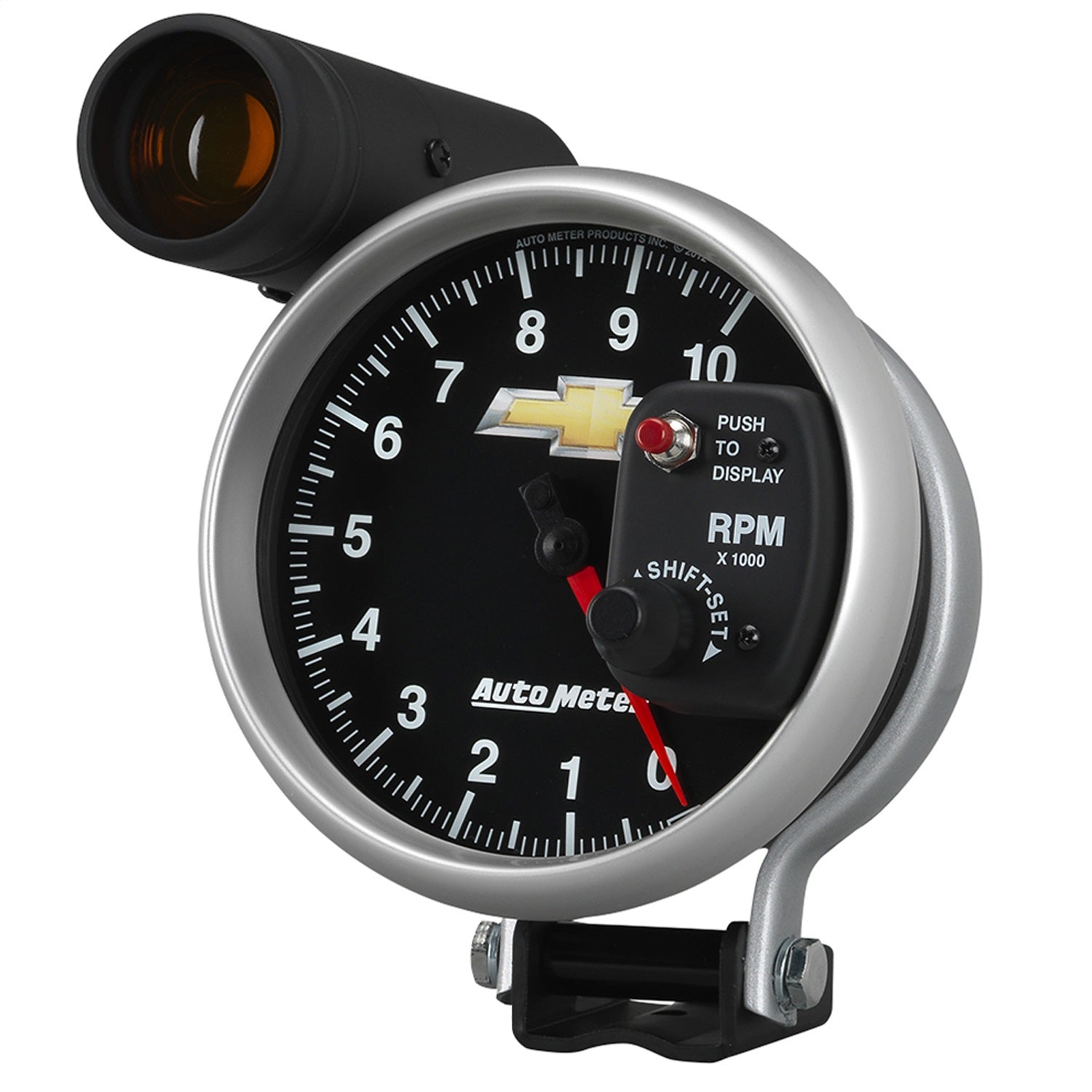 5" TACHOMETER, 0-10,000 RPM, PEDESTAL W/ EXT. SHIFT-LITE, CHEVY GOLD BOWTIE