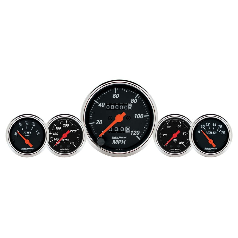 5 PC. GAUGE KIT, 3-1/8" & 2-1/16", MECH. SPEEDO., WTMP & OILP, DESIGNER BLK