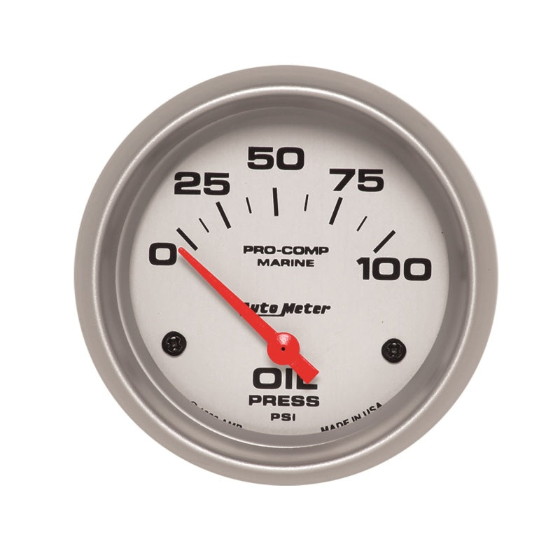 2-5/8" OIL PRESSURE, 0-100 PSI, MARINE SILVER ULTRA-LITE