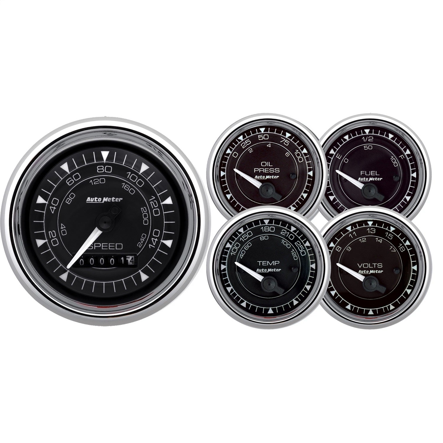 5 PC. GAUGE KIT, 3-3/8" & 2-1/16", ELEC. SPEEDOMETER, CHRONO