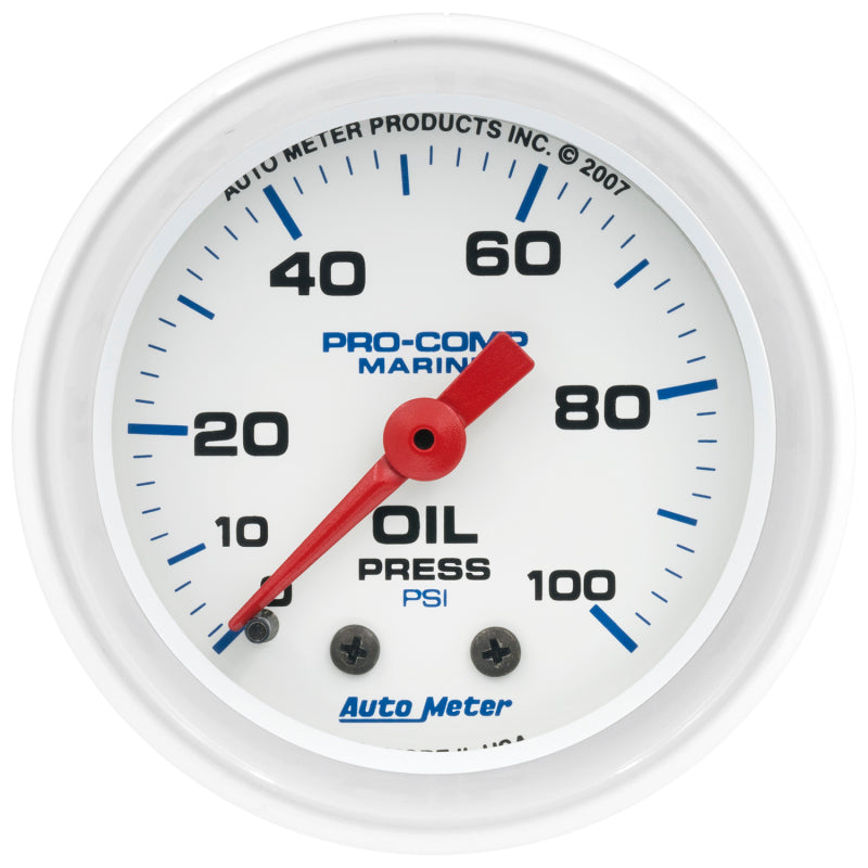 2-1/16" OIL PRESSURE, 0-100 PSI, MARINE WHITE