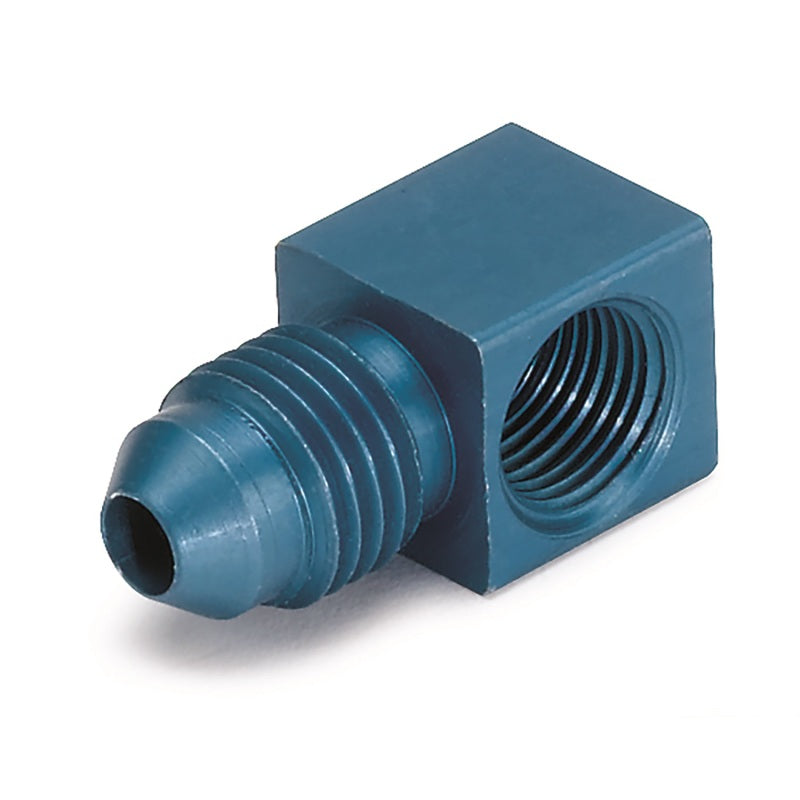 FITTING, ADAPTER, 90 °, 1/8" NPTF FEMALE TO -4AN MALE, ALUMINUM, BLUE ANODIZED