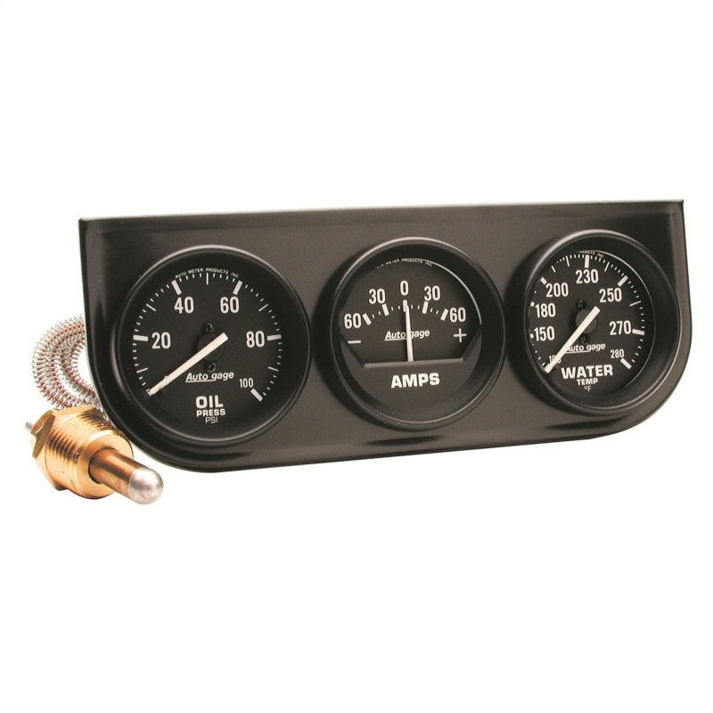 GAUGE CONSOLE, OILP/WTMP/AMP, 2-1/16", 100 PSI/280 °F/60A, BLK DIAL, BLK BZL, AUTOGAGE
