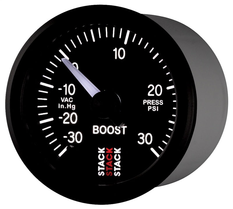 52MM, BOOST PRESS, PRO STEPPER,, BLK, -30INHG TO +30PSI, INCL. T-FITTING