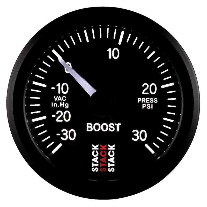 52MM, BOOST PRESS, PRO STEPPER,, BLK, -30INHG TO +30PSI, INCL. T-FITTING