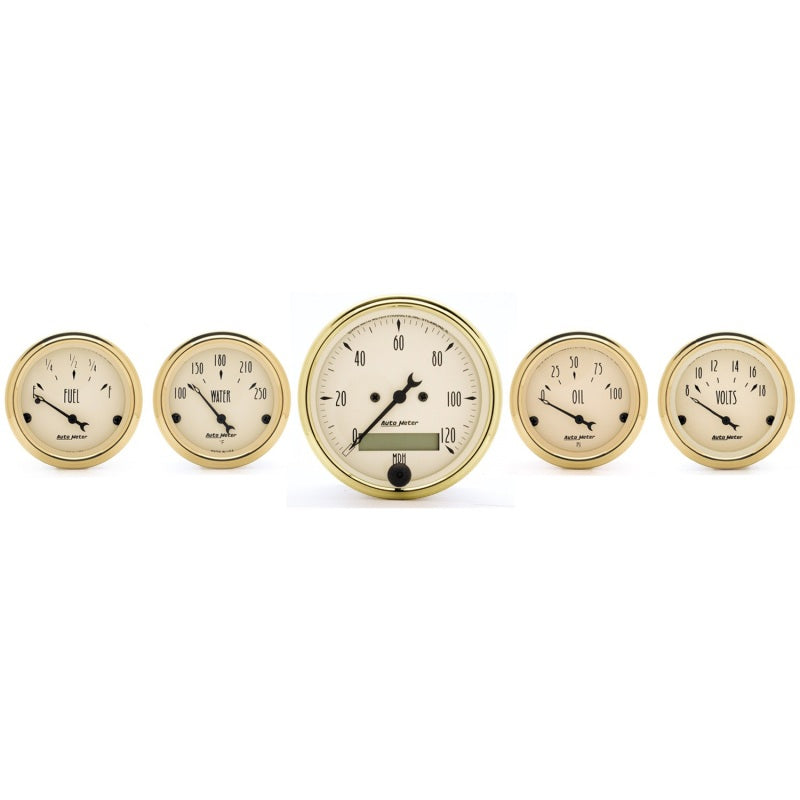 5 PC. GAUGE KIT, 3-1/8" & 2-1/16", ELEC. SPEEDOMETER, GOLDEN OLDIES