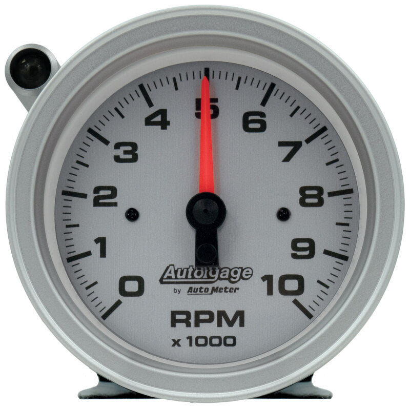 3-3/4" PEDESTAL TACHOMETER, 0-10,000 RPM, SILVER DIAL, W/EXTERNAL SHIFT-LIGHT, AUTO GAGE