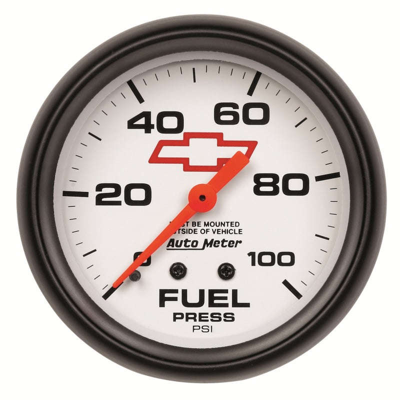 2-5/8" FUEL PRESSURE, 0-100 PSI, CHEVY RED BOWTIE, WHITE