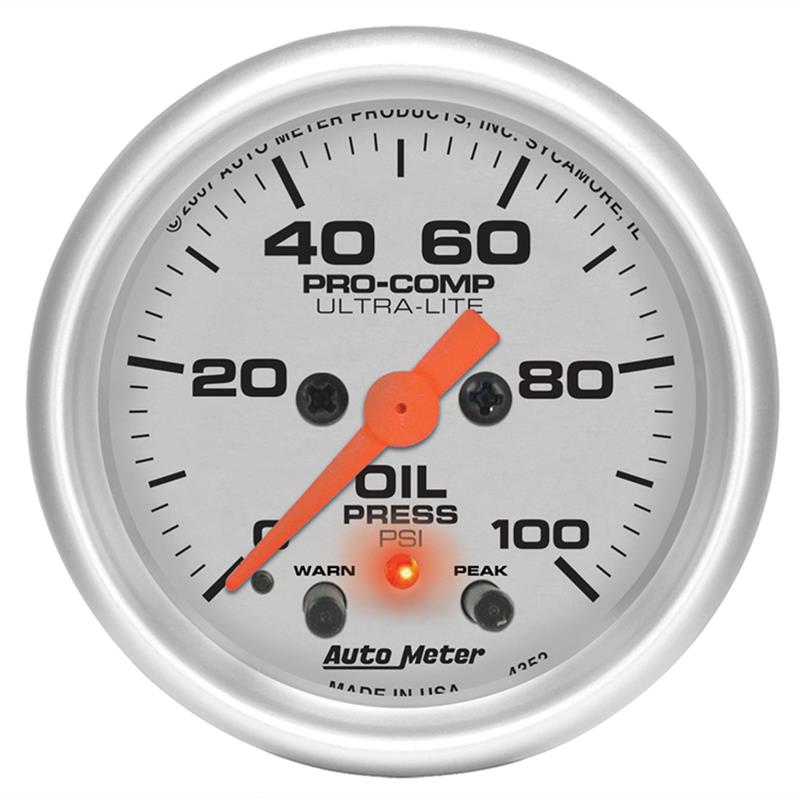 2-1/16" OIL PRESSURE, 0-100 PSI, ULTRA-LITE