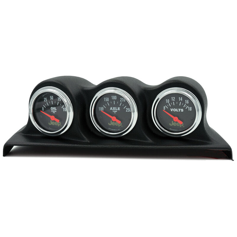 GAUGE KIT, 3 PC, WRANGLER (JK) 07-10, OIL PSI/AXLE TEMP/VOLT, 100PSI/250ºF/18V, BLK DIAL, CHROME BZL, JEEP