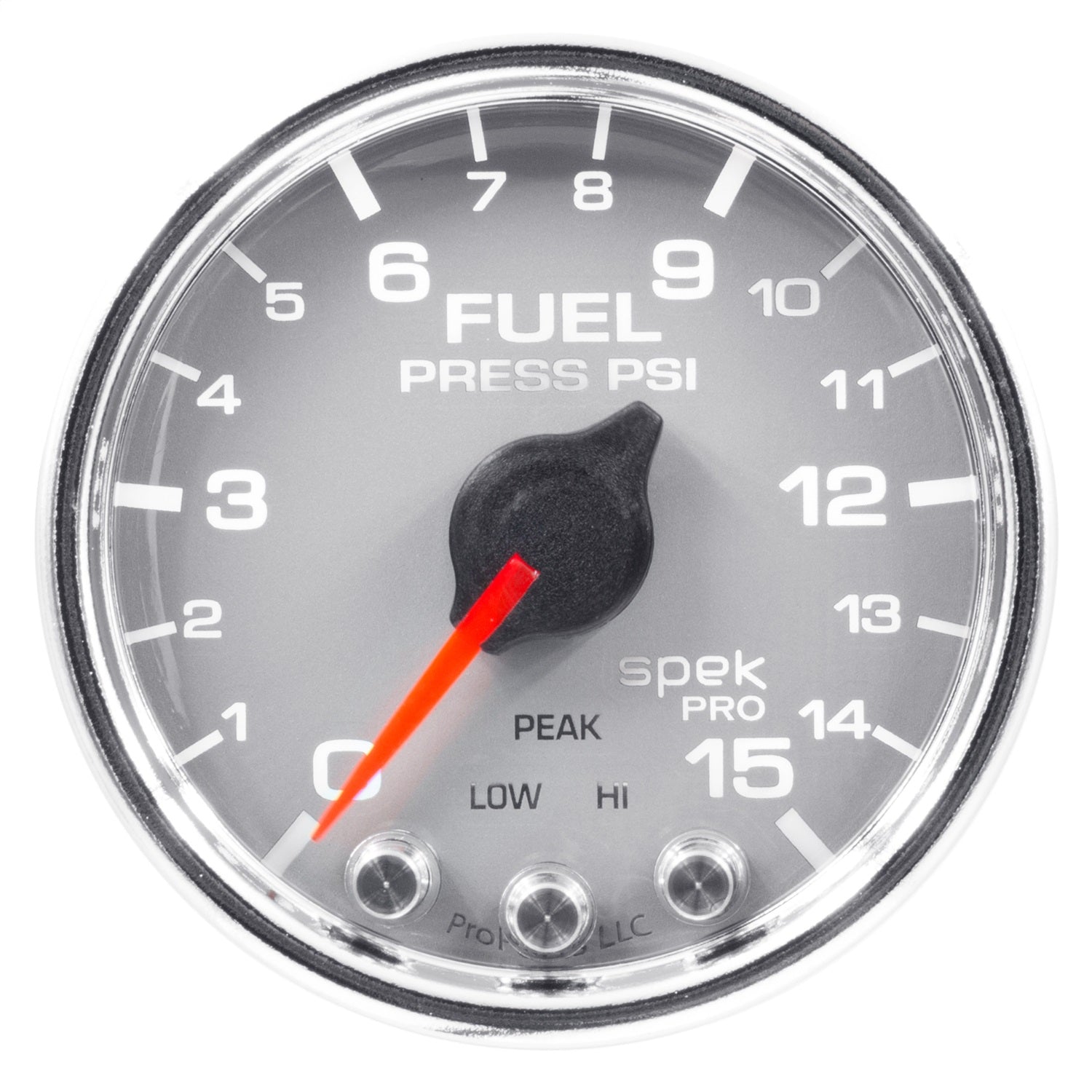 2-1/16" FUEL PRESSURE, 0-15 PSI, SPEK-PRO, SILVER/CHROME