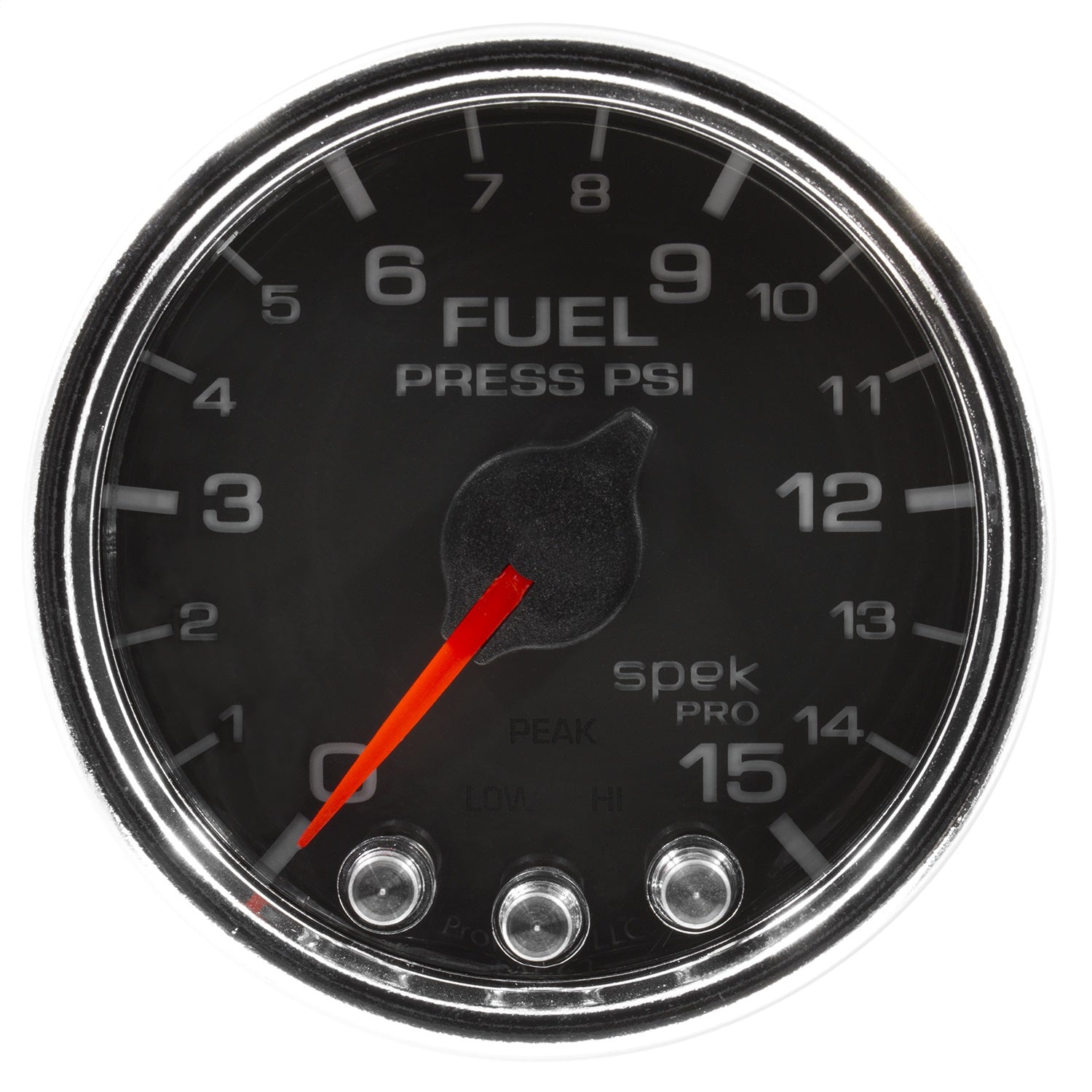 2-1/16" FUEL PRESSURE, 0-15 PSI, SPEK-PRO, BLACK/CHROME