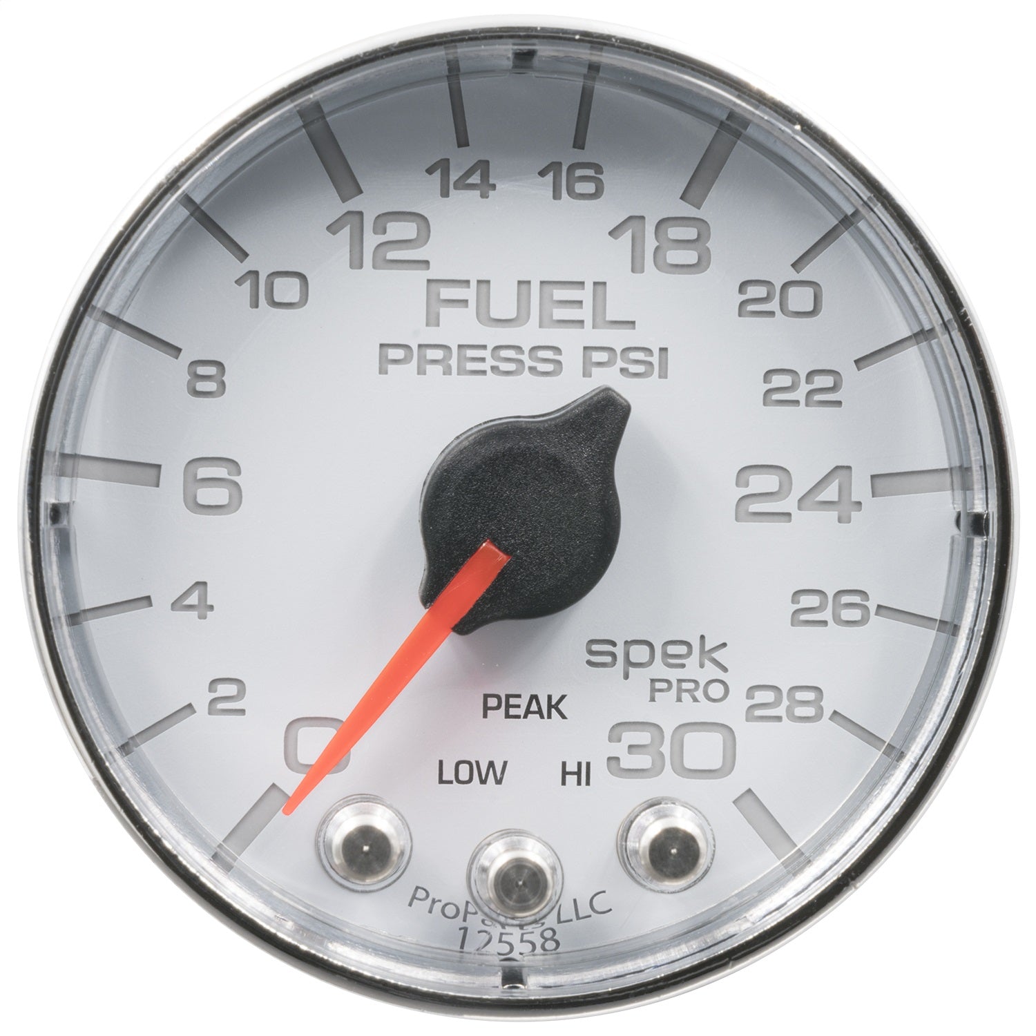 2-1/16" FUEL PRESSURE, 0-30 PSI, SPEK-PRO, WHITE/CHROME