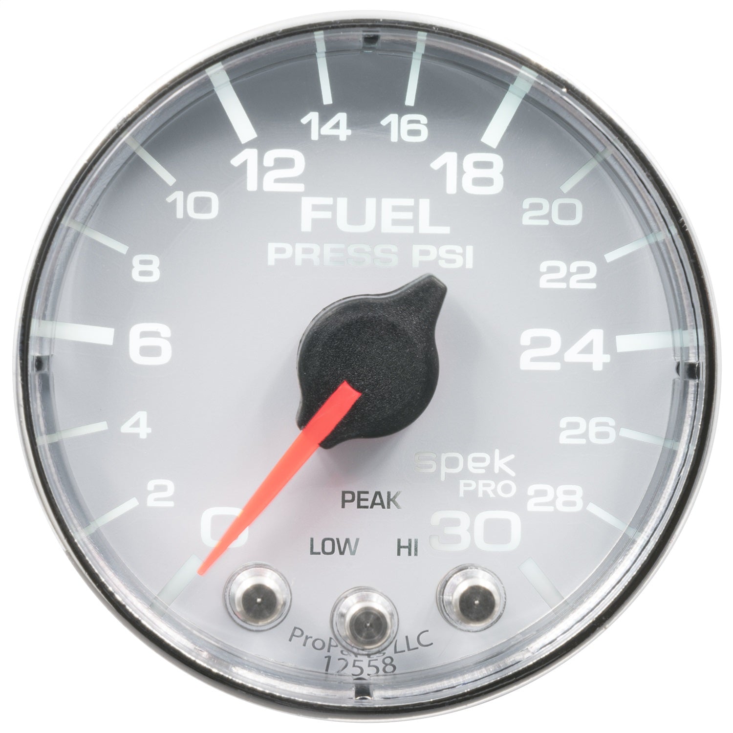 2-1/16" FUEL PRESSURE, 0-30 PSI, SPEK-PRO, WHITE/CHROME