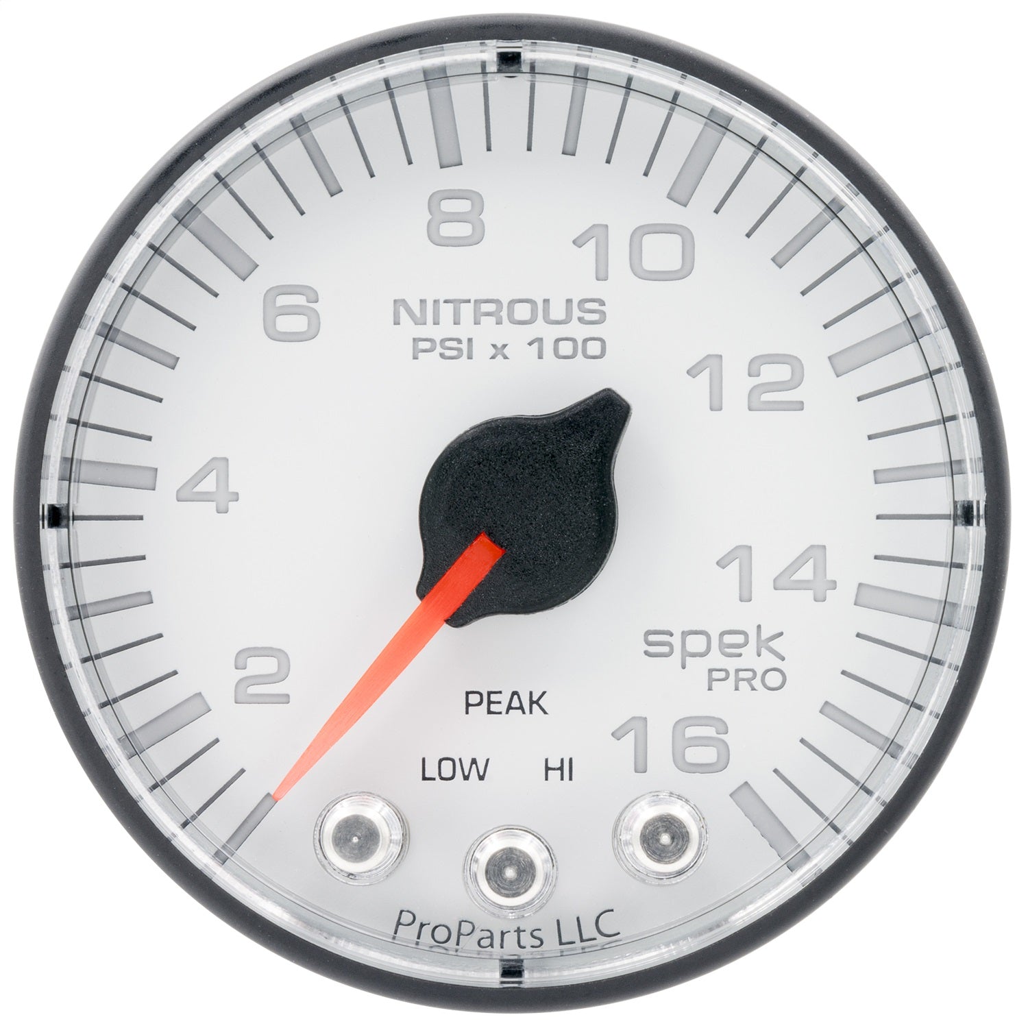 2-1/16" NITROUS PRESSURE, 0-1600 PSI, SPEK-PRO, WHITE/BLACK