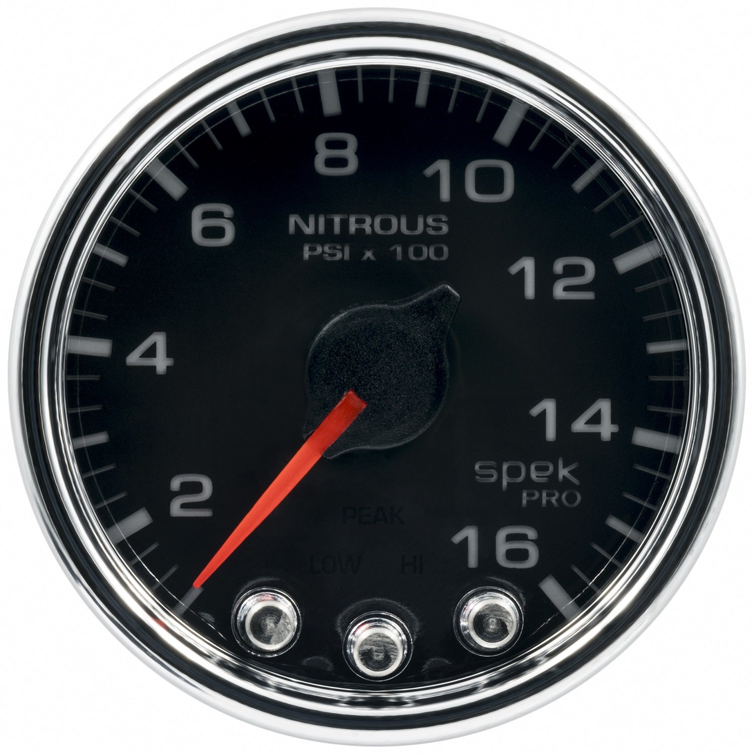 2-1/16" NITROUS PRESSURE, 0-1600 PSI, SPEK-PRO, BLACK/CHROME