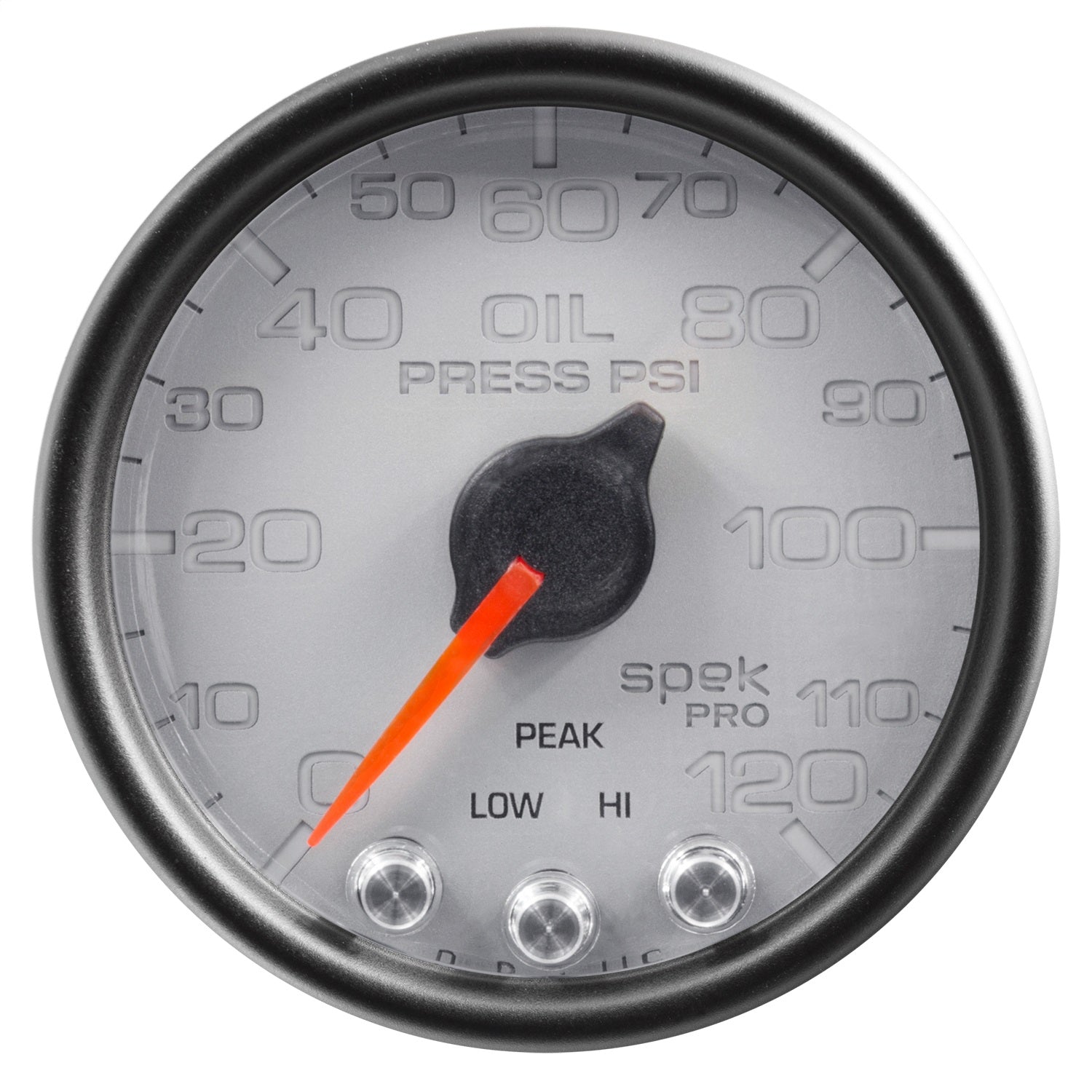 2-1/16" OIL PRESSURE, 0-120 PSI, SPEK-PRO, SILVER/BLACK