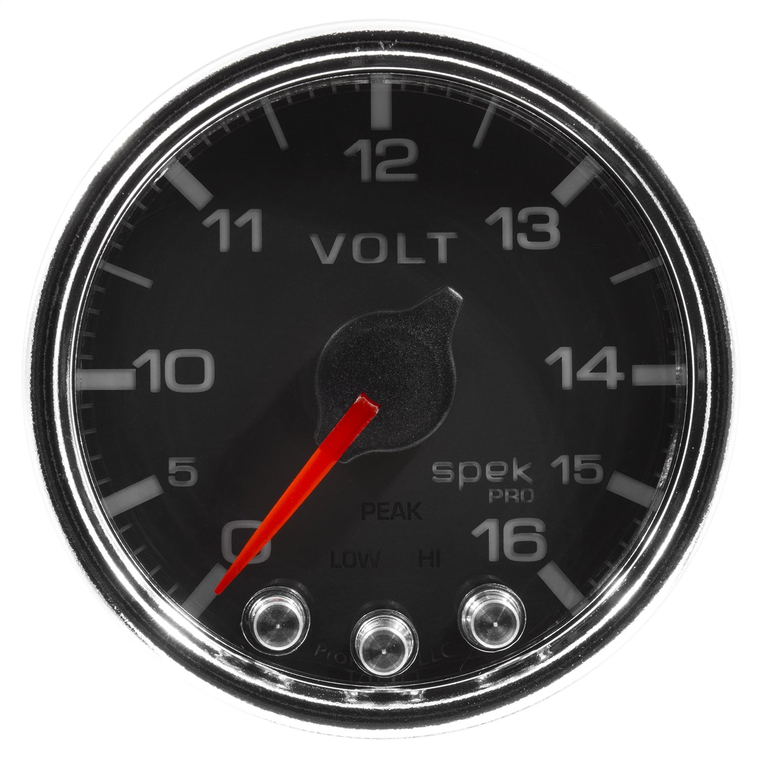 2-1/16" VOLTMETER, 0-16V, SPEK-PRO, BLACK/CHROME