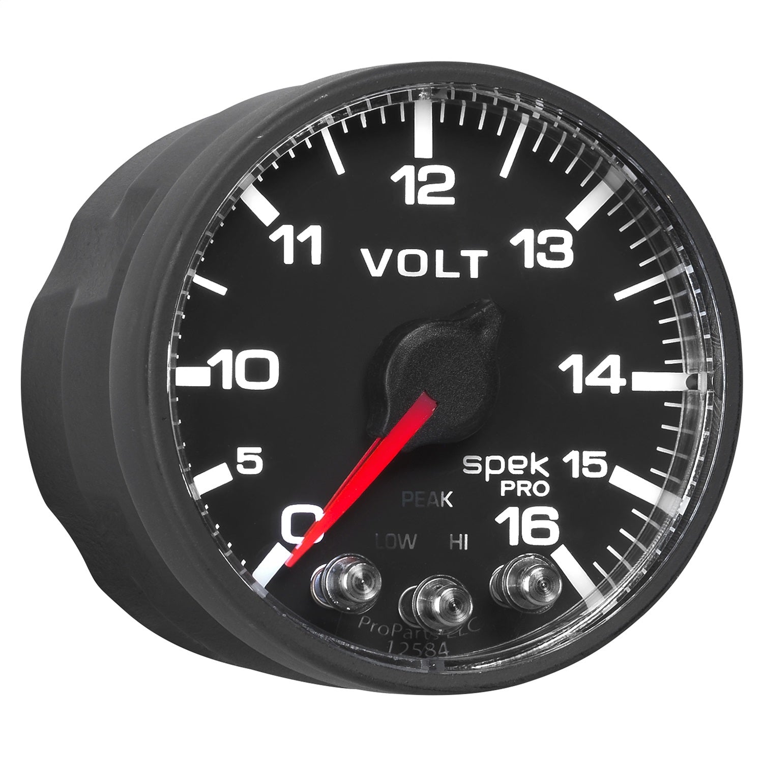 2-1/16" VOLTMETER, 0-16V, SPEK-PRO, BLACK/BLACK