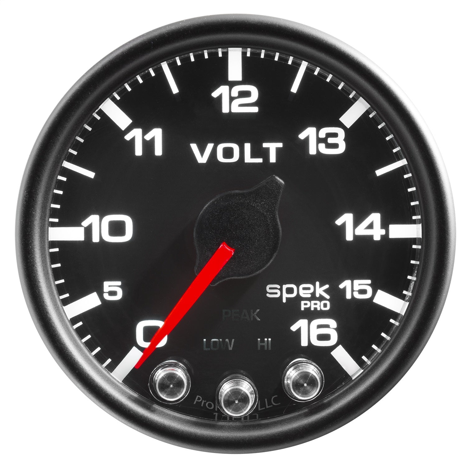 2-1/16" VOLTMETER, 0-16V, SPEK-PRO, BLACK/BLACK