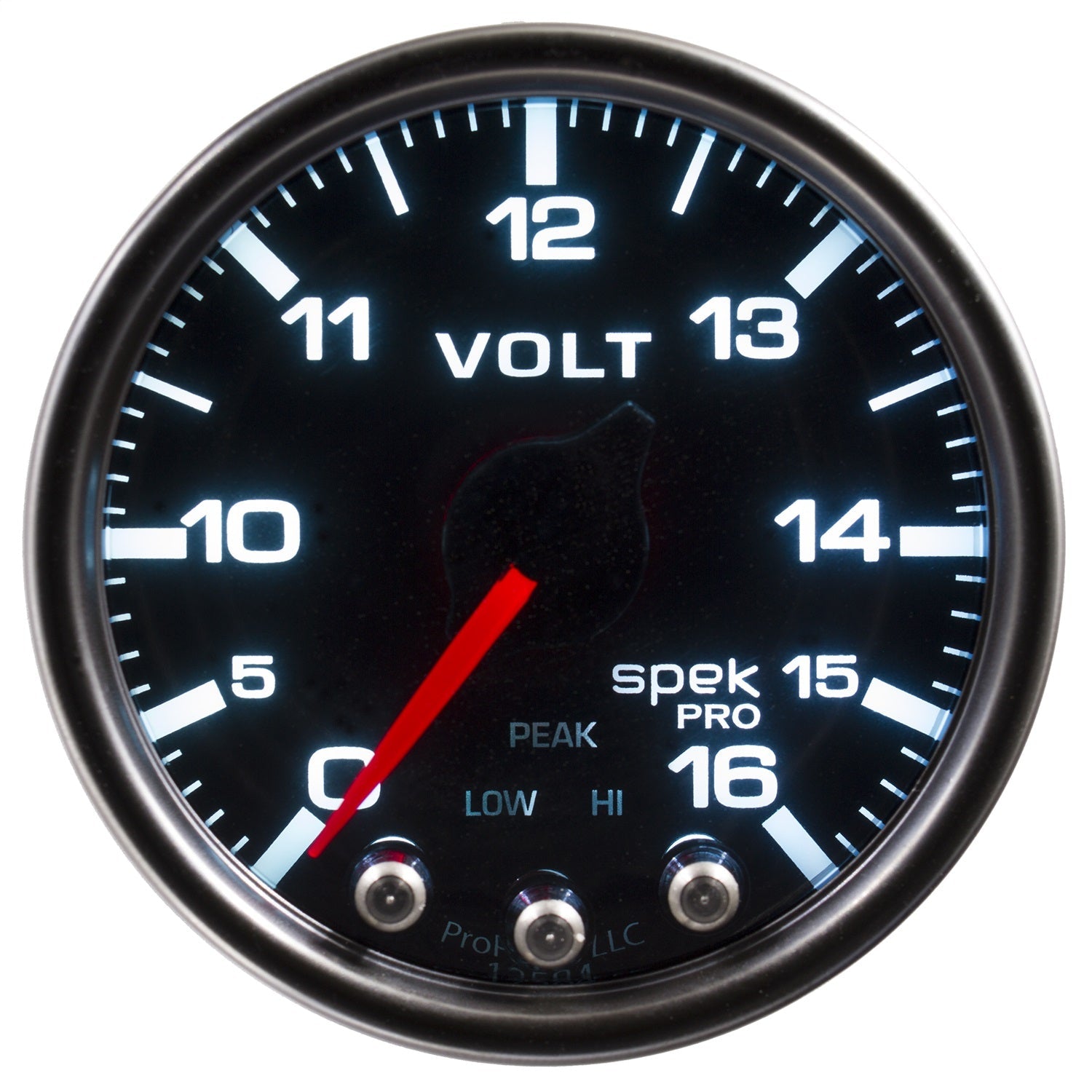 2-1/16" VOLTMETER, 0-16V, SPEK-PRO, BLACK/BLACK