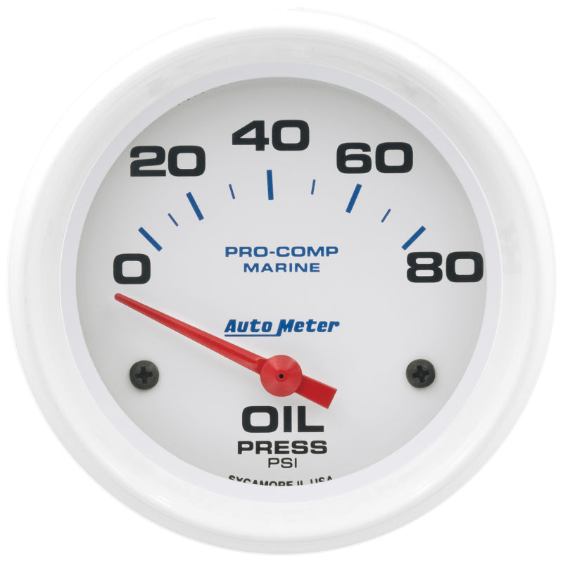 2-5/8" OIL PRESSURE, 0-80 PSI, MARINE WHITE