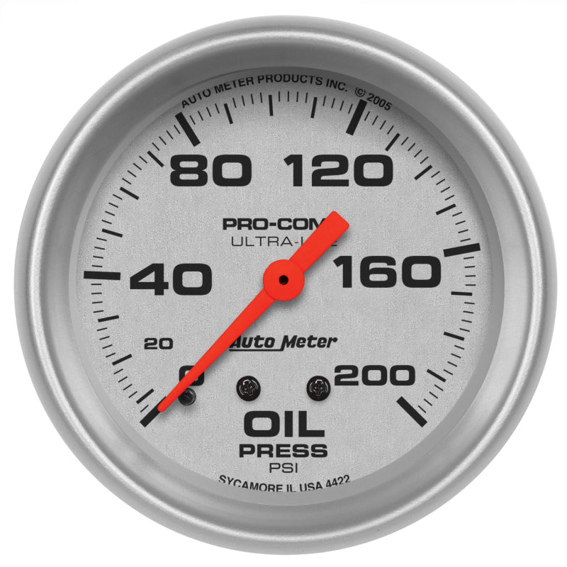 2-5/8" OIL PRESSURE, 0-200 PSI, ULTRA-LITE
